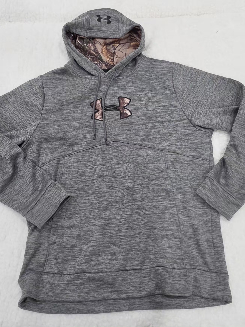 Under Armour Gray Hoodie with Camo-Lined Hood and Logo